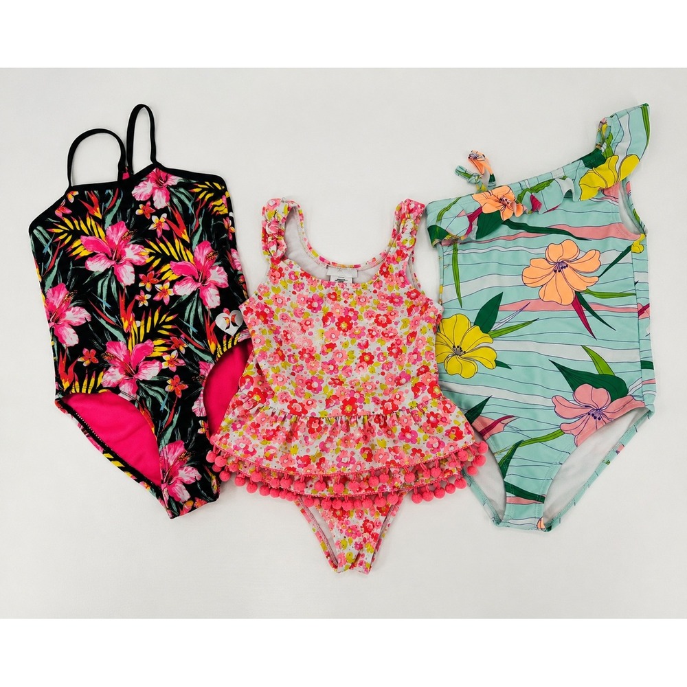 Girls One Piece Swimsuit Bundle Hurley Nicole Miller Circo Size 4 & 5 Floral 3PC